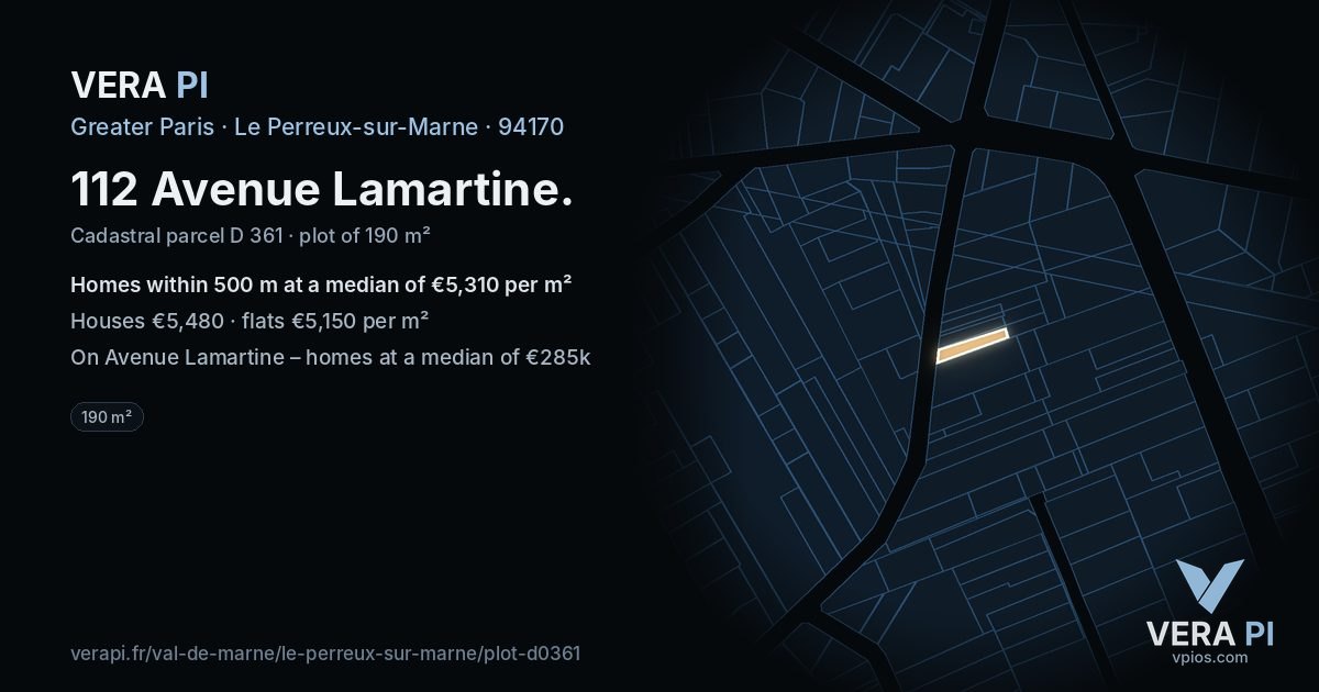 112 Avenue Lamartine, Le Perreux-sur-Marne at night – the plot lit, the parcels around coloured by the prices near them