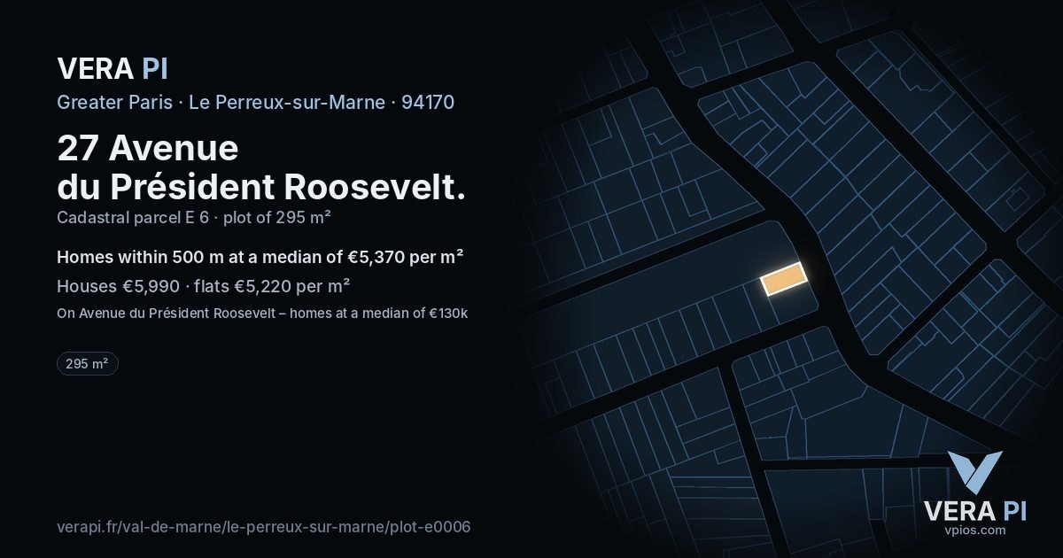 27 Avenue du Président Roosevelt, Le Perreux-sur-Marne at night – the plot lit, the parcels around coloured by the prices near them