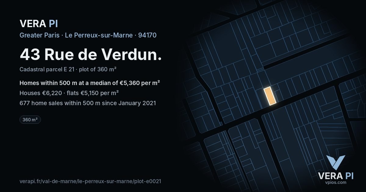 43 Rue de Verdun, Le Perreux-sur-Marne at night – the plot lit, the parcels around coloured by the prices near them