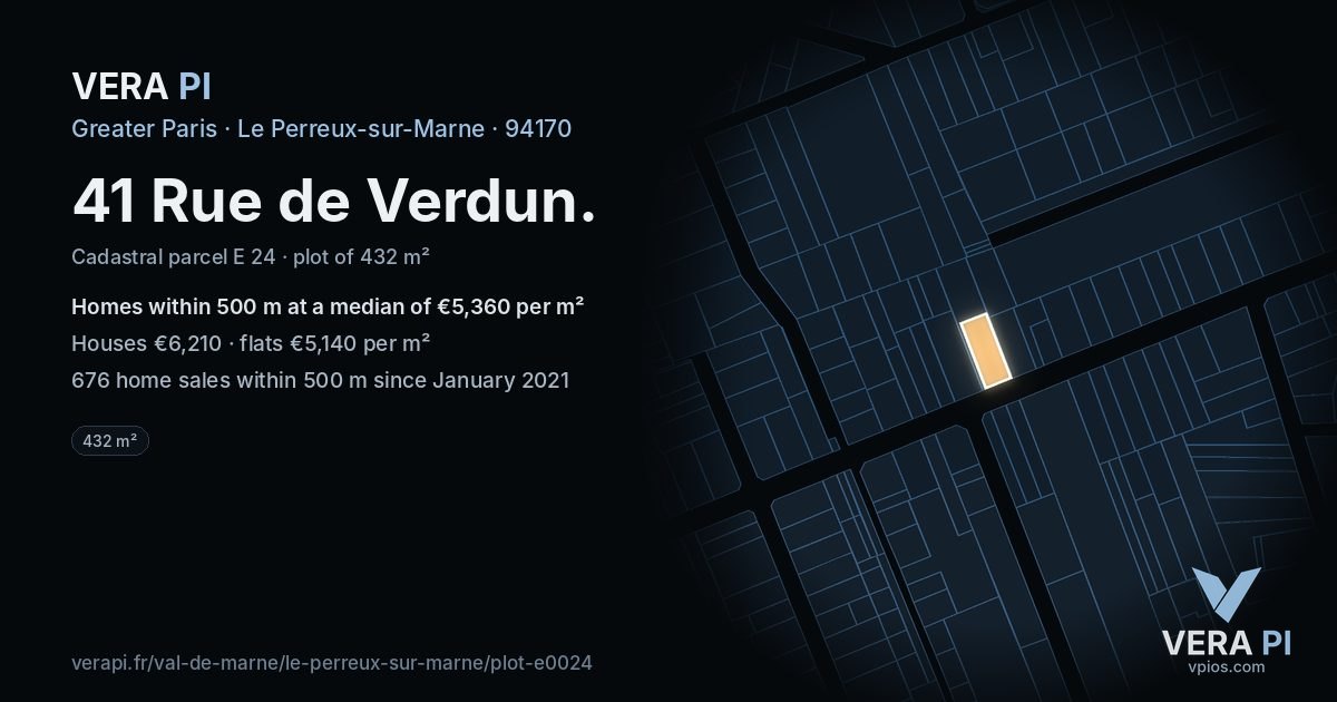 41 Rue de Verdun, Le Perreux-sur-Marne at night – the plot lit, the parcels around coloured by the prices near them
