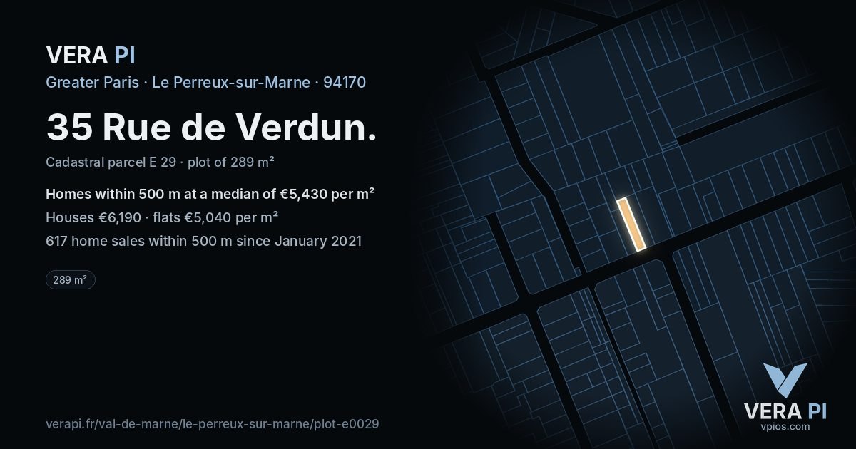 35 Rue de Verdun, Le Perreux-sur-Marne at night – the plot lit, the parcels around coloured by the prices near them