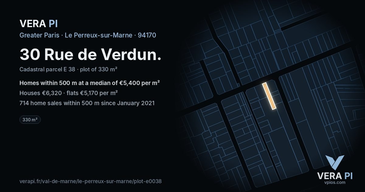 30 Rue de Verdun, Le Perreux-sur-Marne at night – the plot lit, the parcels around coloured by the prices near them