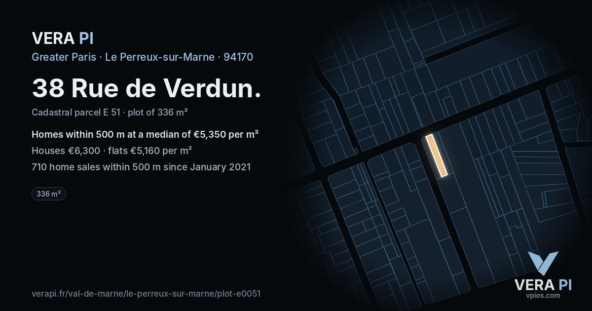38 Rue de Verdun, Le Perreux-sur-Marne at night – the plot lit, the parcels around coloured by the prices near them