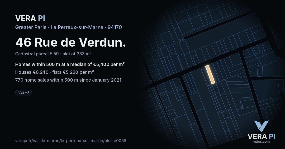 46 Rue de Verdun, Le Perreux-sur-Marne at night – the plot lit, the parcels around coloured by the prices near them