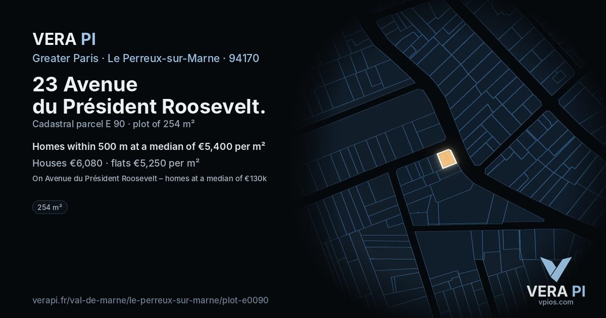 23 Avenue du Président Roosevelt, Le Perreux-sur-Marne at night – the plot lit, the parcels around coloured by the prices near them