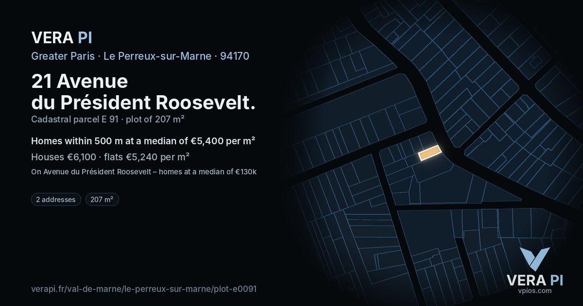 21 Avenue du Président Roosevelt, Le Perreux-sur-Marne at night – the plot lit, the parcels around coloured by the prices near them