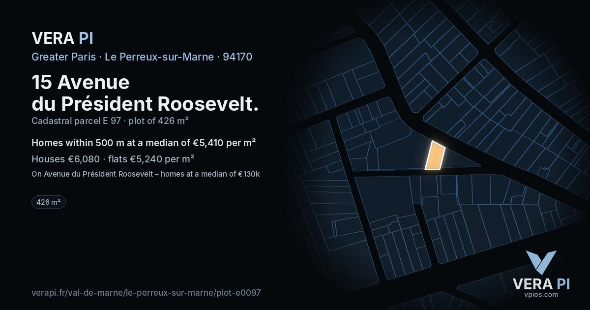 15 Avenue du Président Roosevelt, Le Perreux-sur-Marne at night – the plot lit, the parcels around coloured by the prices near them