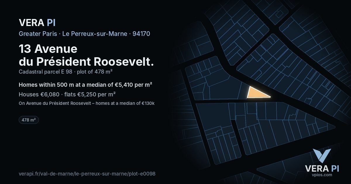 13 Avenue du Président Roosevelt, Le Perreux-sur-Marne at night – the plot lit, the parcels around coloured by the prices near them