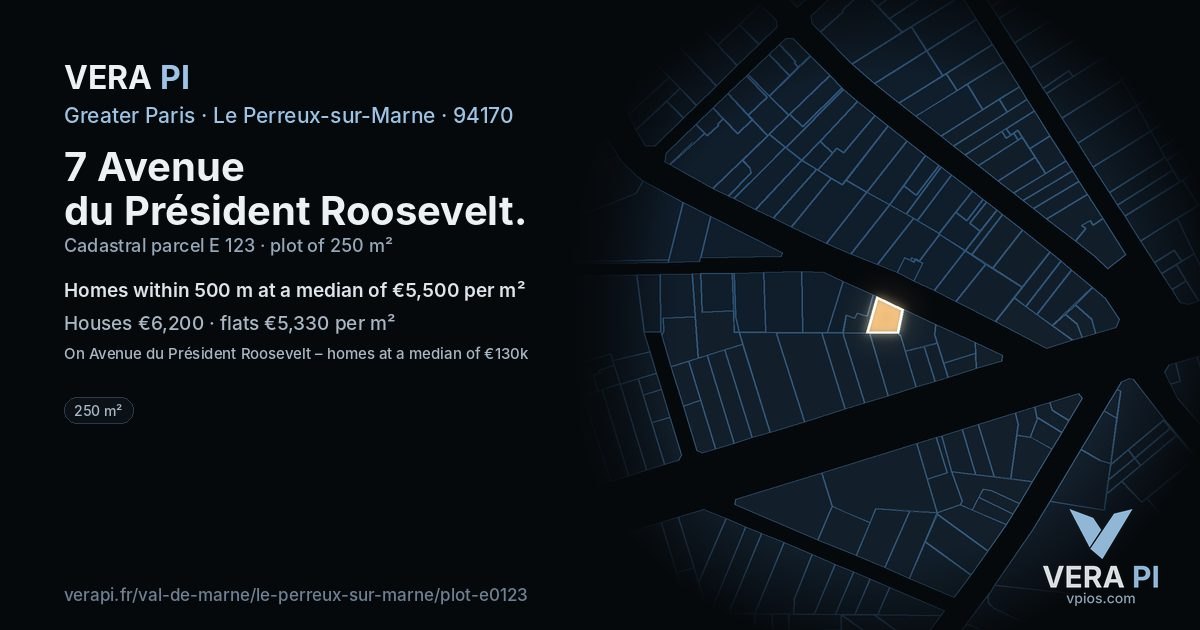 7 Avenue du Président Roosevelt, Le Perreux-sur-Marne at night – the plot lit, the parcels around coloured by the prices near them