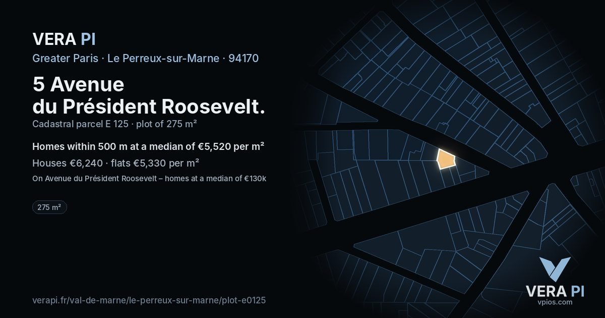5 Avenue du Président Roosevelt, Le Perreux-sur-Marne at night – the plot lit, the parcels around coloured by the prices near them