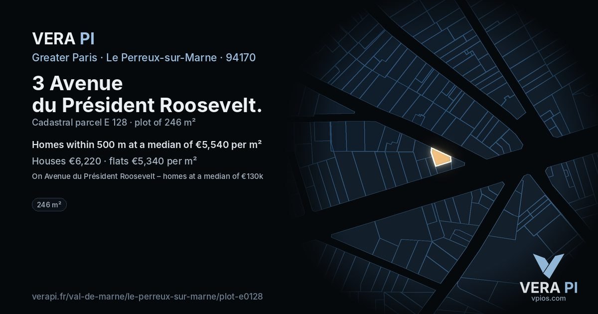3 Avenue du Président Roosevelt, Le Perreux-sur-Marne at night – the plot lit, the parcels around coloured by the prices near them
