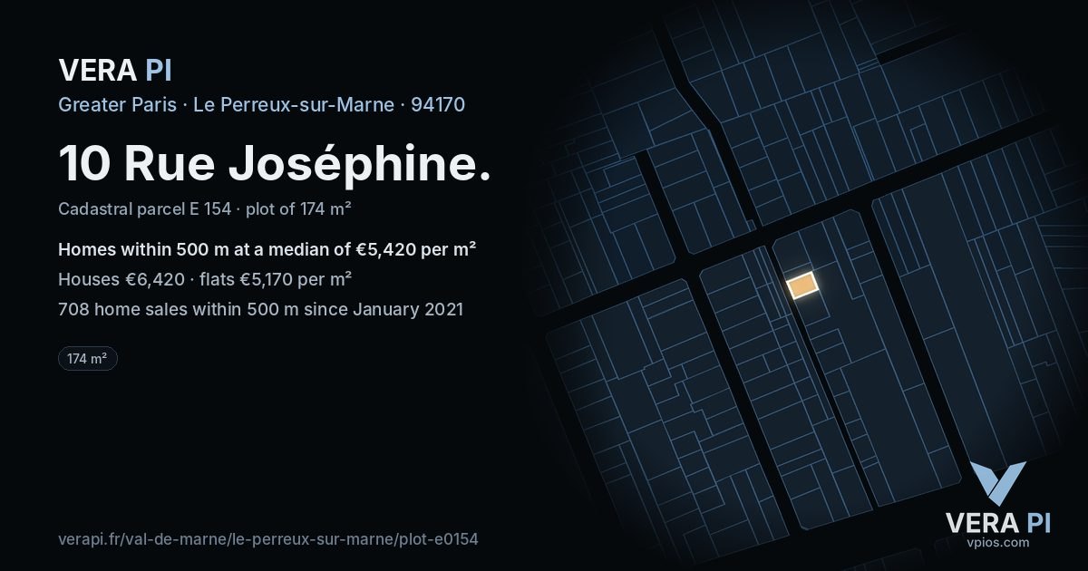 10 Rue Joséphine, Le Perreux-sur-Marne at night – the plot lit, the parcels around coloured by the prices near them