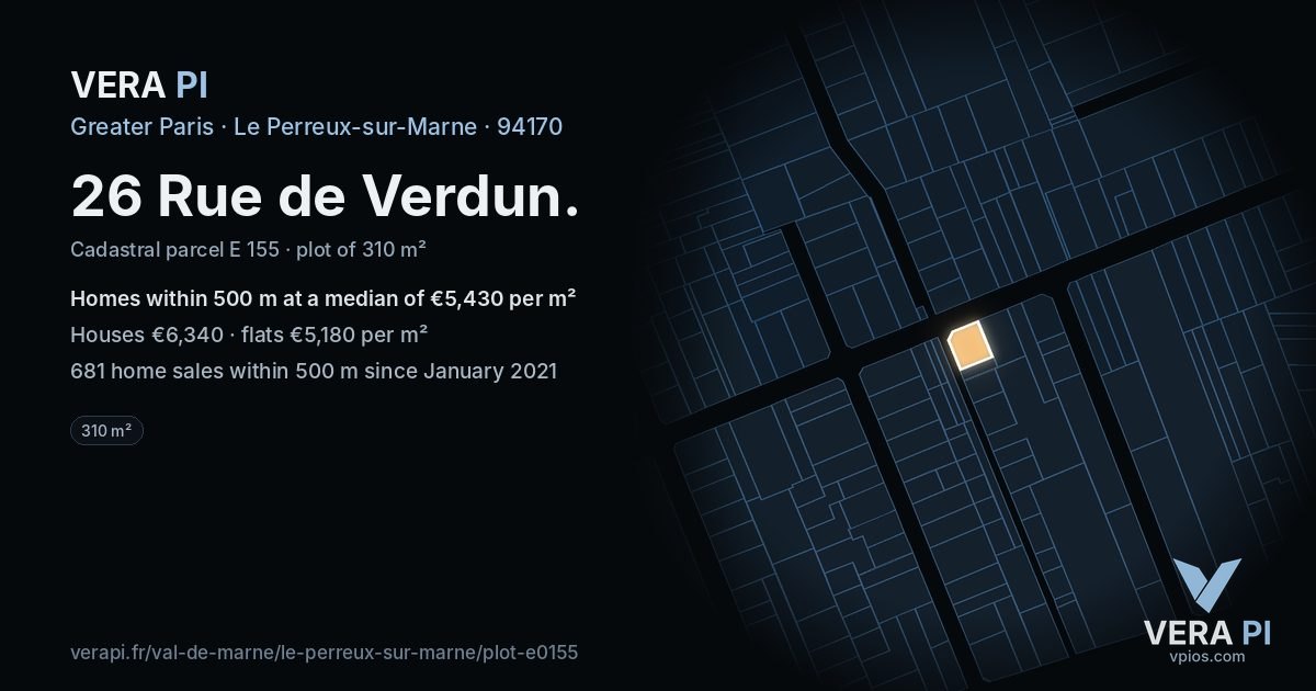 26 Rue de Verdun, Le Perreux-sur-Marne at night – the plot lit, the parcels around coloured by the prices near them