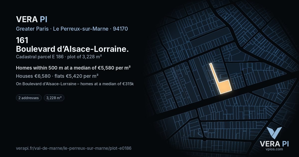 161 Boulevard d’Alsace-Lorraine, Le Perreux-sur-Marne at night – the plot lit, the parcels around coloured by the prices near them