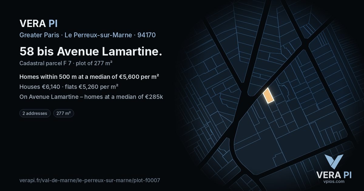 58 bis Avenue Lamartine, Le Perreux-sur-Marne at night – the plot lit, the parcels around coloured by the prices near them