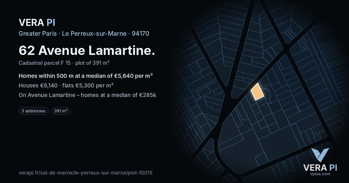 62 Avenue Lamartine, Le Perreux-sur-Marne at night – the plot lit, the parcels around coloured by the prices near them