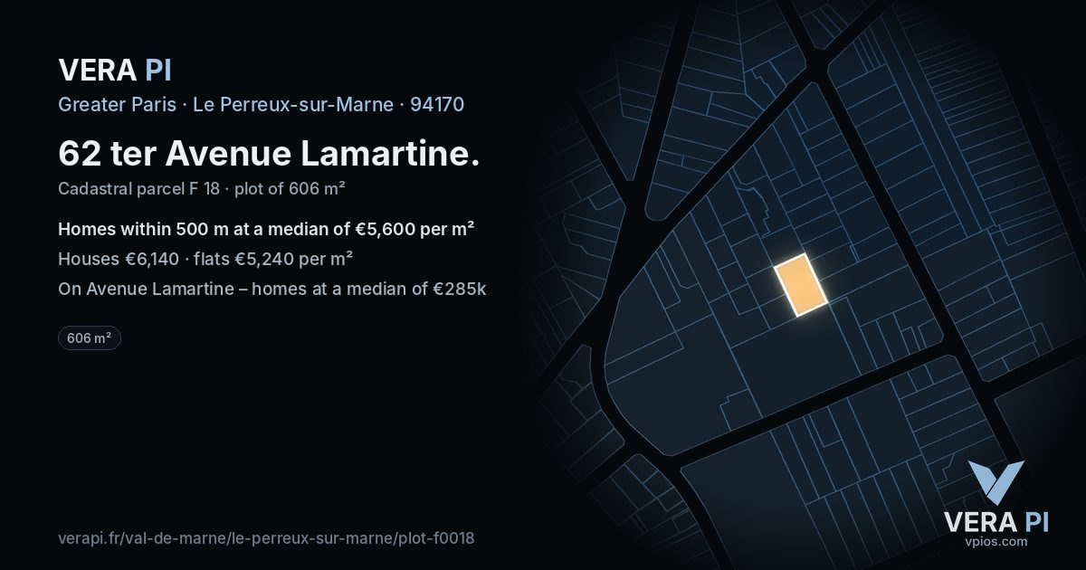 62 ter Avenue Lamartine, Le Perreux-sur-Marne at night – the plot lit, the parcels around coloured by the prices near them
