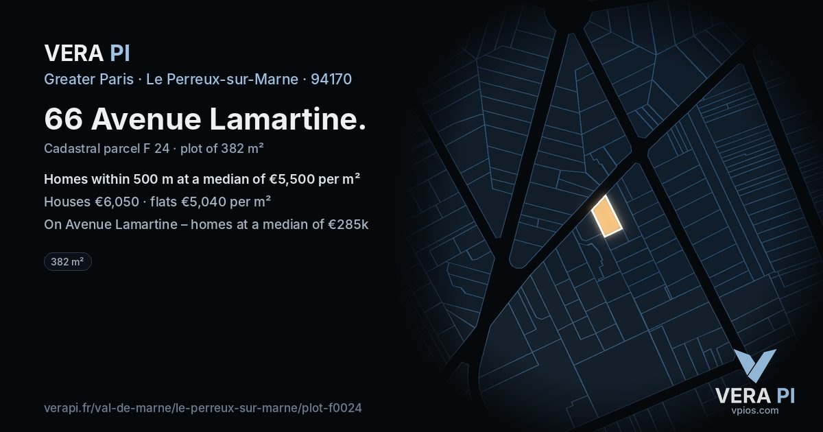 66 Avenue Lamartine, Le Perreux-sur-Marne at night – the plot lit, the parcels around coloured by the prices near them