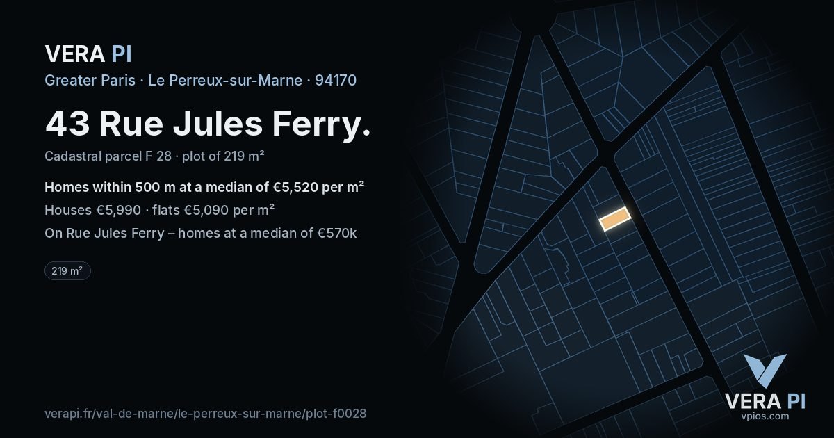 43 Rue Jules Ferry, Le Perreux-sur-Marne at night – the plot lit, the parcels around coloured by the prices near them