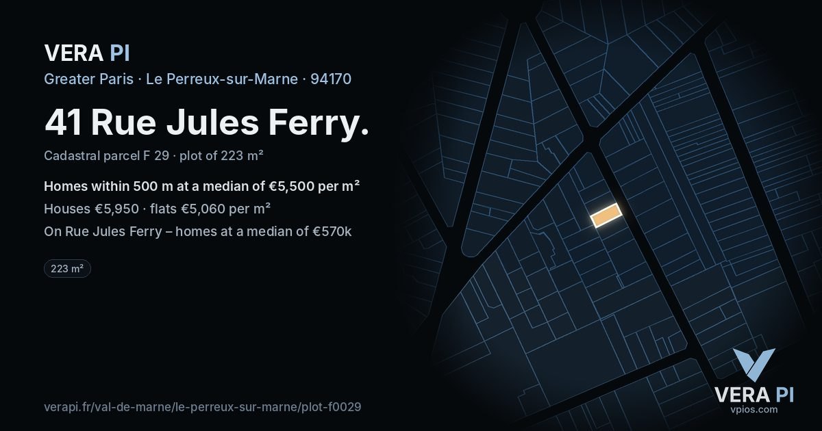 41 Rue Jules Ferry, Le Perreux-sur-Marne at night – the plot lit, the parcels around coloured by the prices near them