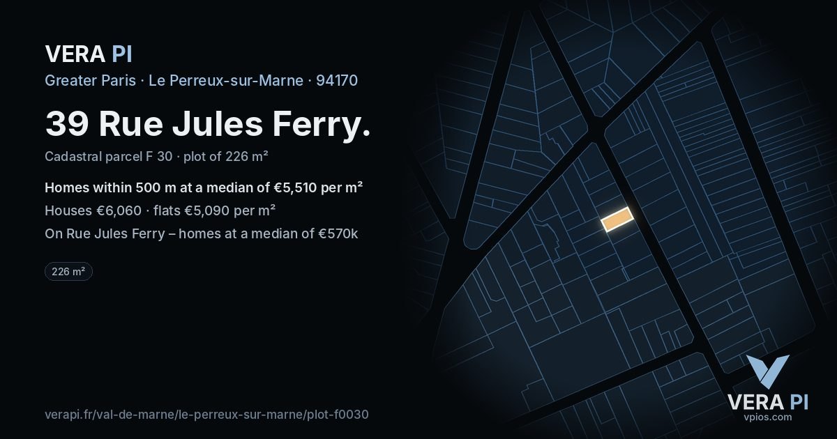 39 Rue Jules Ferry, Le Perreux-sur-Marne at night – the plot lit, the parcels around coloured by the prices near them