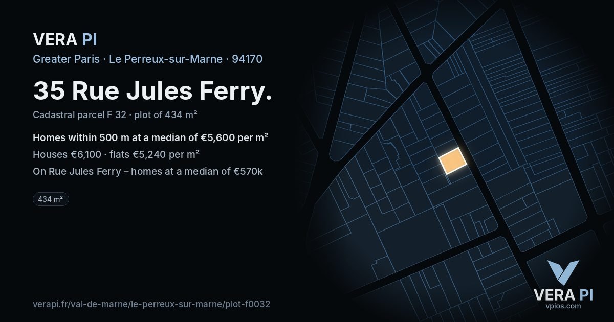 35 Rue Jules Ferry, Le Perreux-sur-Marne at night – the plot lit, the parcels around coloured by the prices near them
