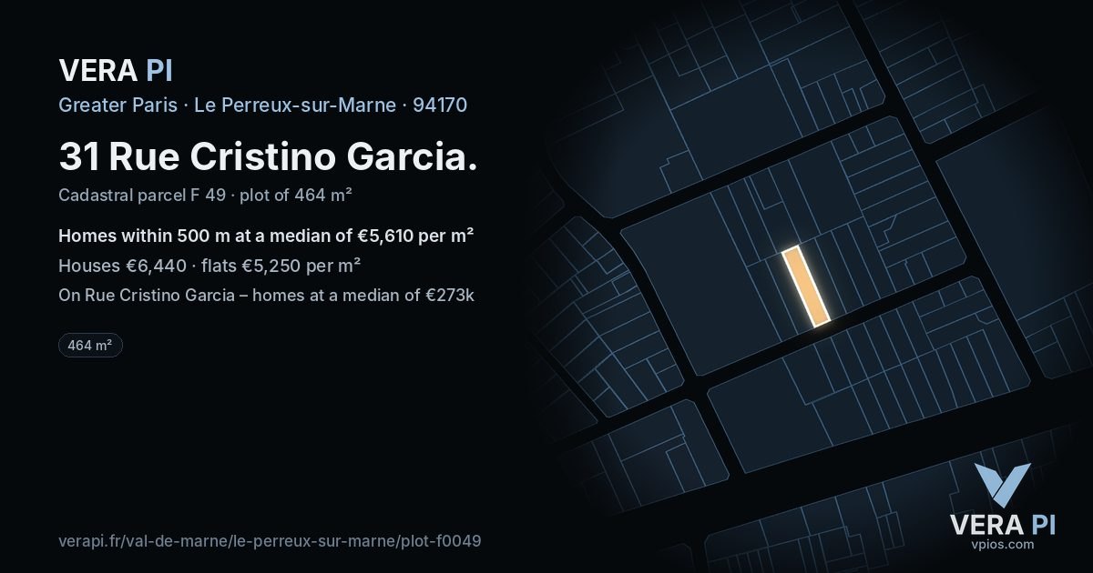 31 Rue Cristino Garcia, Le Perreux-sur-Marne at night – the plot lit, the parcels around coloured by the prices near them