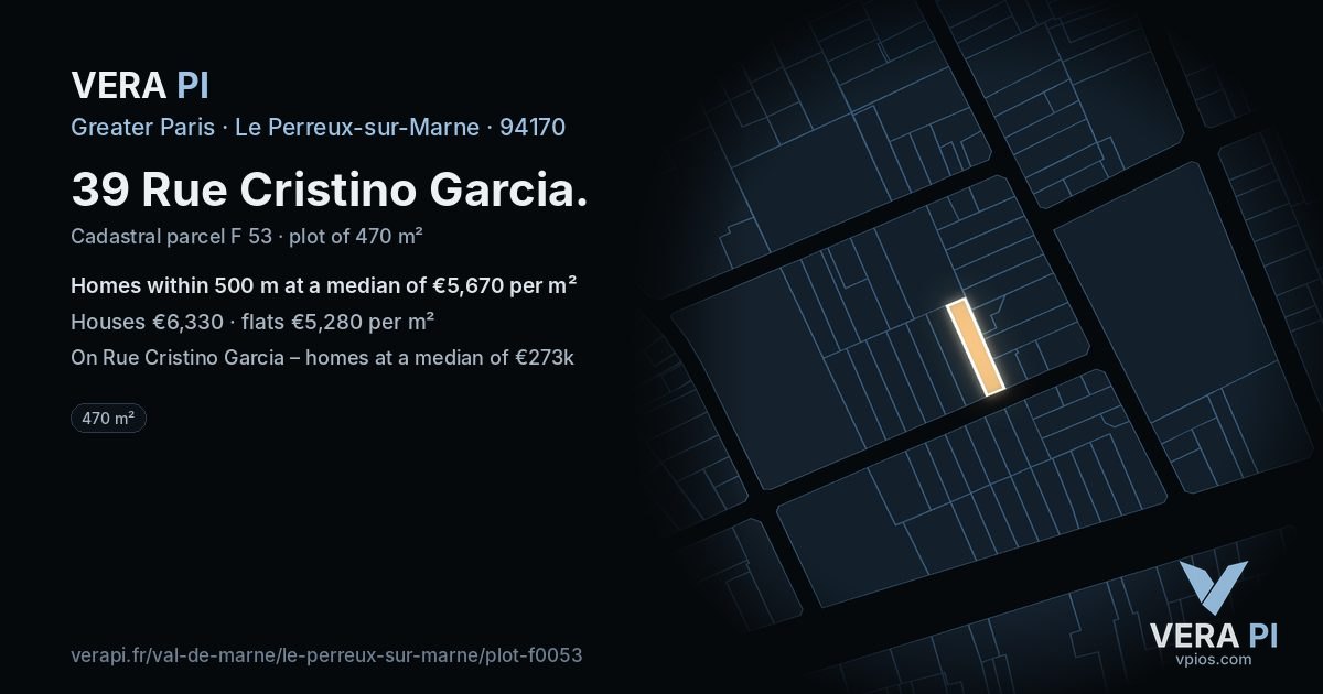 39 Rue Cristino Garcia, Le Perreux-sur-Marne at night – the plot lit, the parcels around coloured by the prices near them