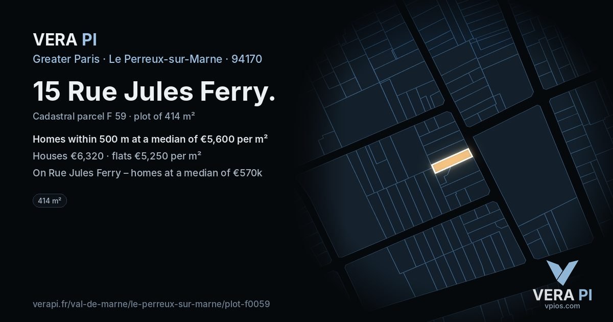 15 Rue Jules Ferry, Le Perreux-sur-Marne at night – the plot lit, the parcels around coloured by the prices near them
