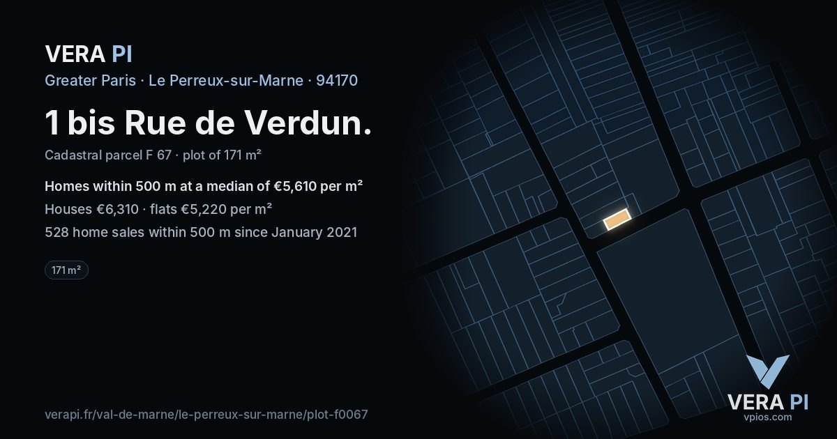 1 bis Rue de Verdun, Le Perreux-sur-Marne at night – the plot lit, the parcels around coloured by the prices near them