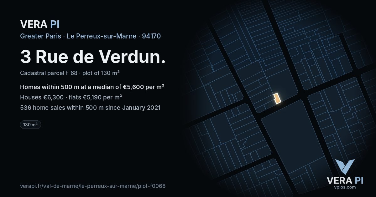 3 Rue de Verdun, Le Perreux-sur-Marne at night – the plot lit, the parcels around coloured by the prices near them