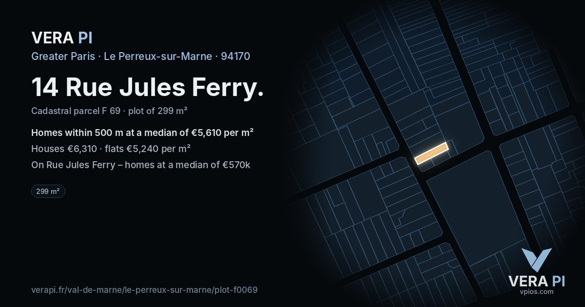 14 Rue Jules Ferry, Le Perreux-sur-Marne at night – the plot lit, the parcels around coloured by the prices near them