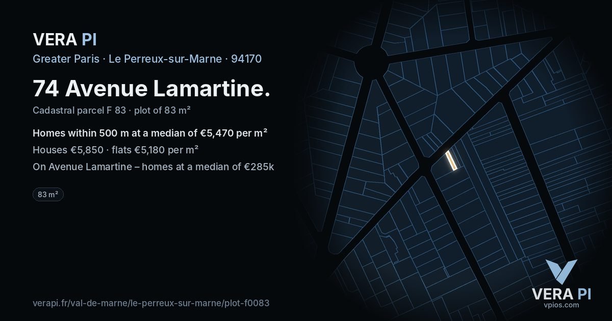 74 Avenue Lamartine, Le Perreux-sur-Marne at night – the plot lit, the parcels around coloured by the prices near them