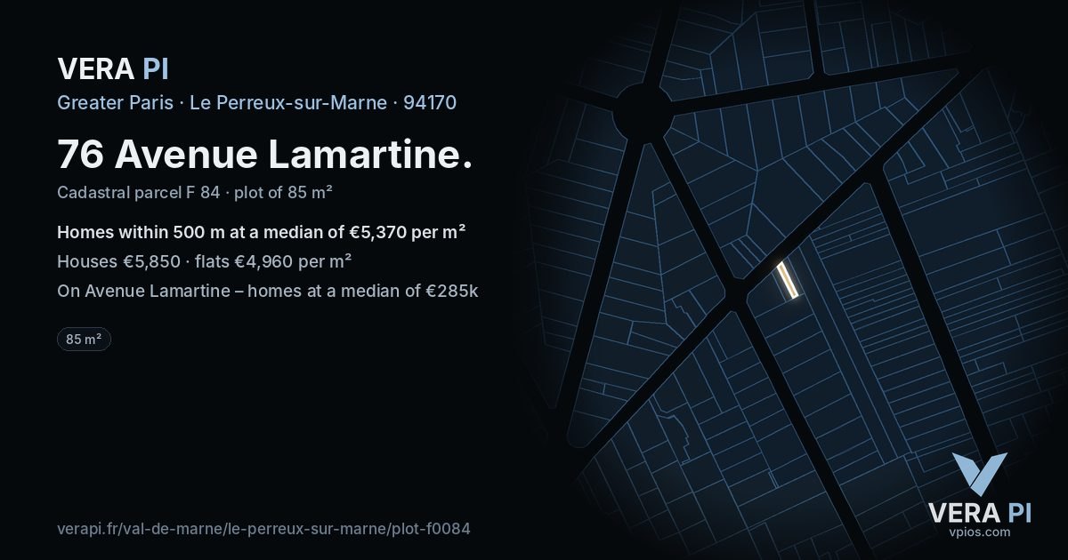 76 Avenue Lamartine, Le Perreux-sur-Marne at night – the plot lit, the parcels around coloured by the prices near them