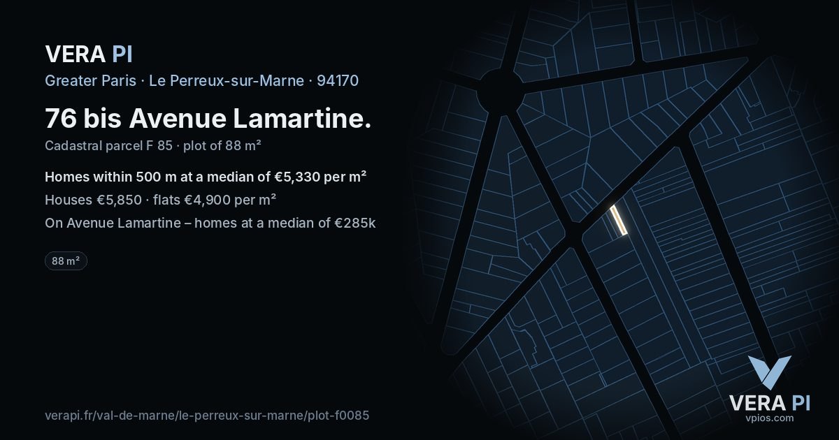 76 bis Avenue Lamartine, Le Perreux-sur-Marne at night – the plot lit, the parcels around coloured by the prices near them