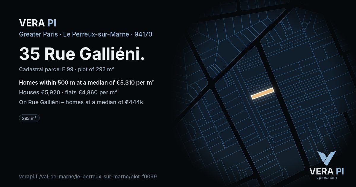 35 Rue Galliéni, Le Perreux-sur-Marne at night – the plot lit, the parcels around coloured by the prices near them