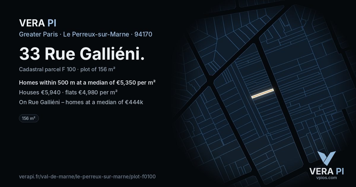 33 Rue Galliéni, Le Perreux-sur-Marne at night – the plot lit, the parcels around coloured by the prices near them