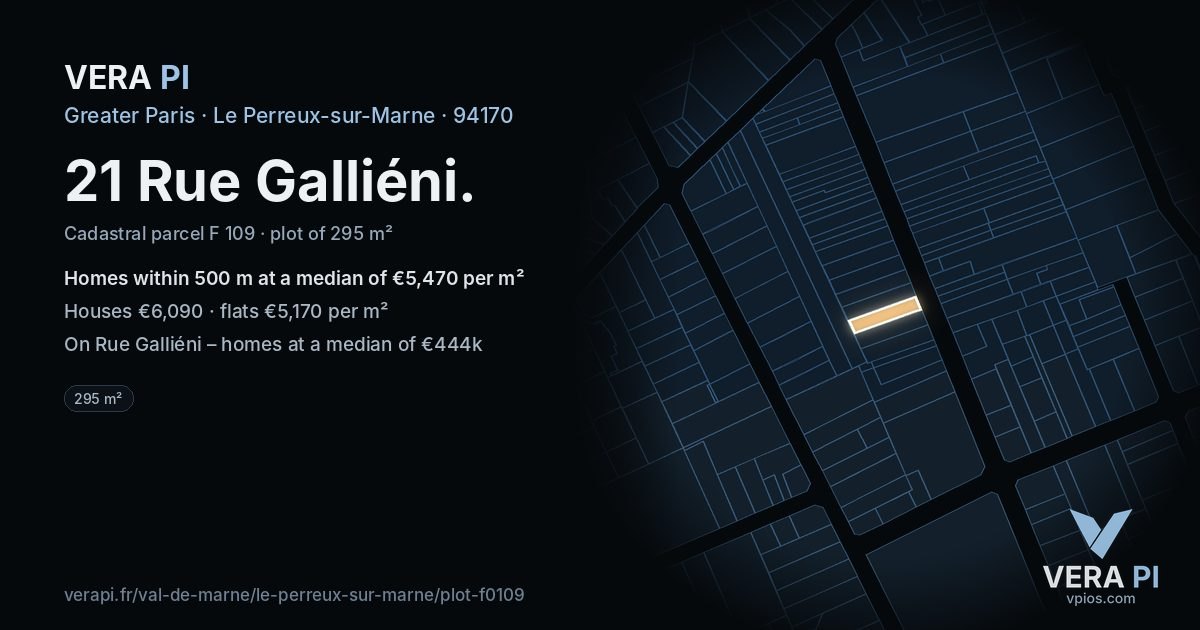 21 Rue Galliéni, Le Perreux-sur-Marne at night – the plot lit, the parcels around coloured by the prices near them