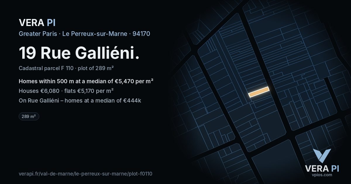 19 Rue Galliéni, Le Perreux-sur-Marne at night – the plot lit, the parcels around coloured by the prices near them
