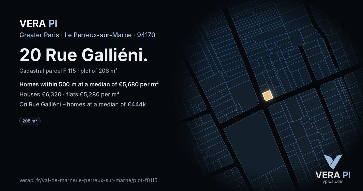 20 Rue Galliéni, Le Perreux-sur-Marne at night – the plot lit, the parcels around coloured by the prices near them