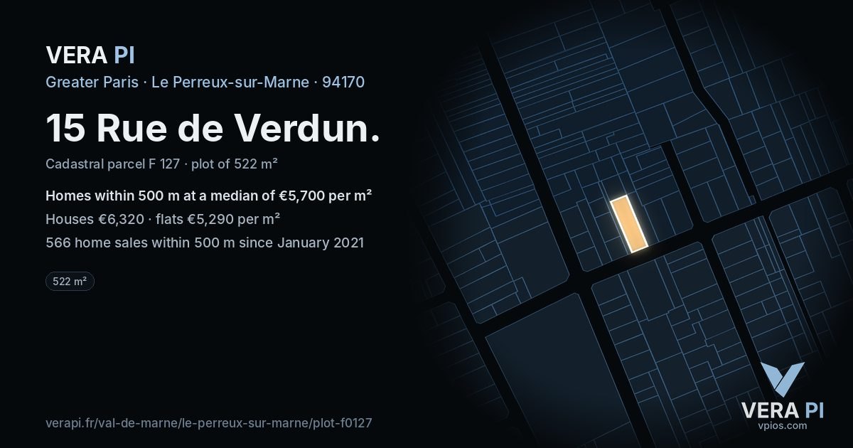 15 Rue de Verdun, Le Perreux-sur-Marne at night – the plot lit, the parcels around coloured by the prices near them