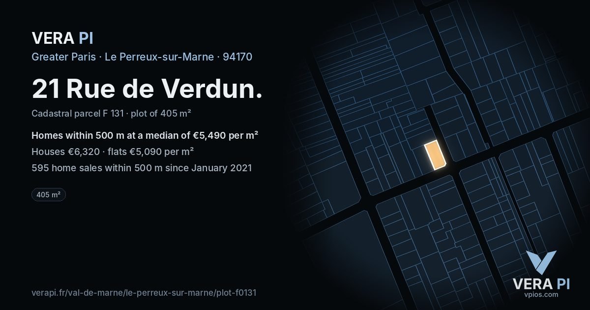 21 Rue de Verdun, Le Perreux-sur-Marne at night – the plot lit, the parcels around coloured by the prices near them