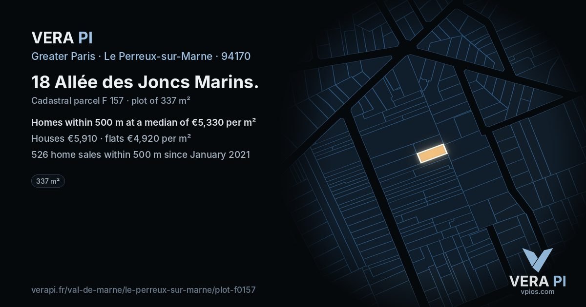 18 Allée des Joncs Marins, Le Perreux-sur-Marne at night – the plot lit, the parcels around coloured by the prices near them