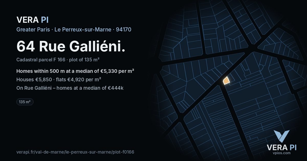 64 Rue Galliéni, Le Perreux-sur-Marne at night – the plot lit, the parcels around coloured by the prices near them