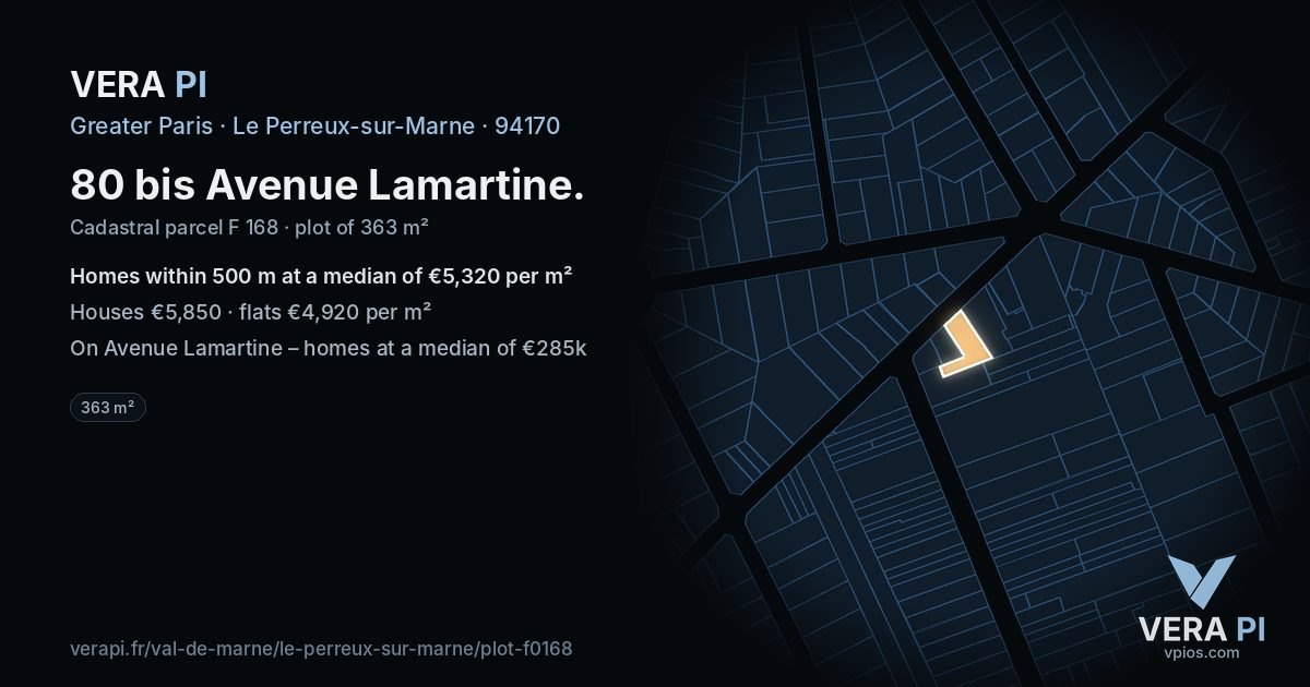 80 bis Avenue Lamartine, Le Perreux-sur-Marne at night – the plot lit, the parcels around coloured by the prices near them