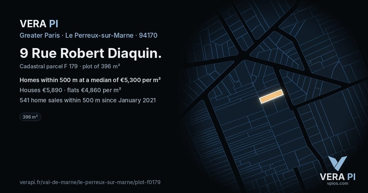 9 Rue Robert Diaquin, Le Perreux-sur-Marne at night – the plot lit, the parcels around coloured by the prices near them