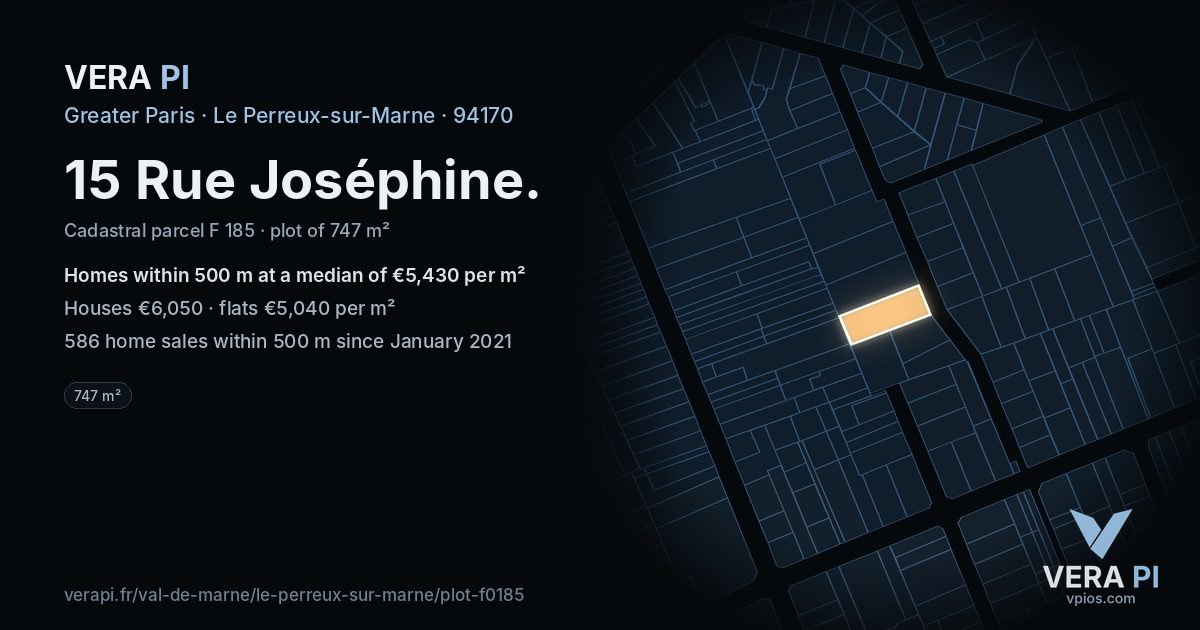 15 Rue Joséphine, Le Perreux-sur-Marne at night – the plot lit, the parcels around coloured by the prices near them