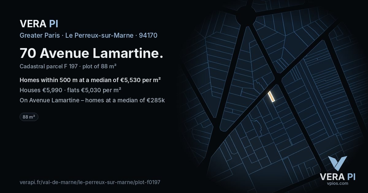 70 Avenue Lamartine, Le Perreux-sur-Marne at night – the plot lit, the parcels around coloured by the prices near them