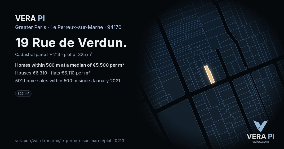 19 Rue de Verdun, Le Perreux-sur-Marne at night – the plot lit, the parcels around coloured by the prices near them