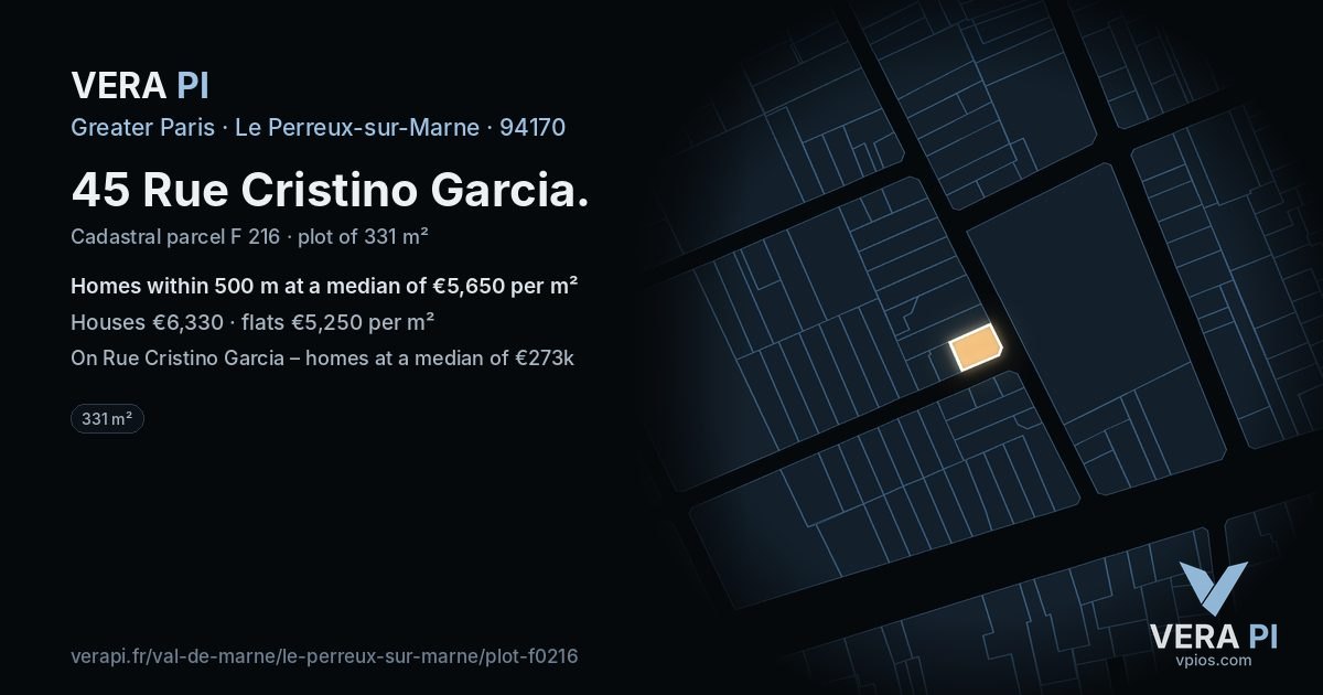 45 Rue Cristino Garcia, Le Perreux-sur-Marne at night – the plot lit, the parcels around coloured by the prices near them